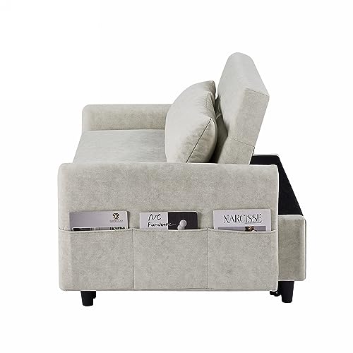 Gray 3 in 1 Convertible Sleeper Sofa Futon Couch Pullout Bed with Storage Pockets B5743