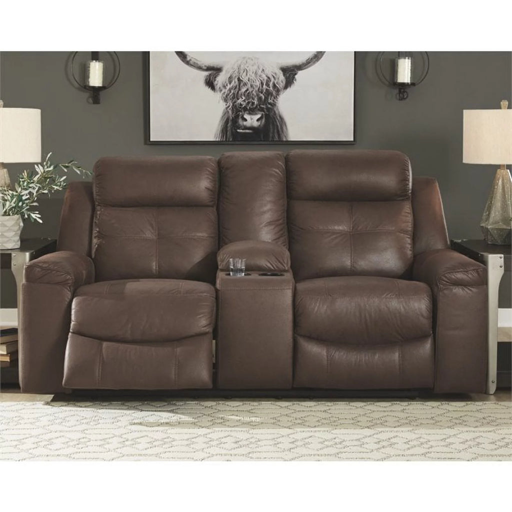 Coffee Reclining Loveseat with Console A53422