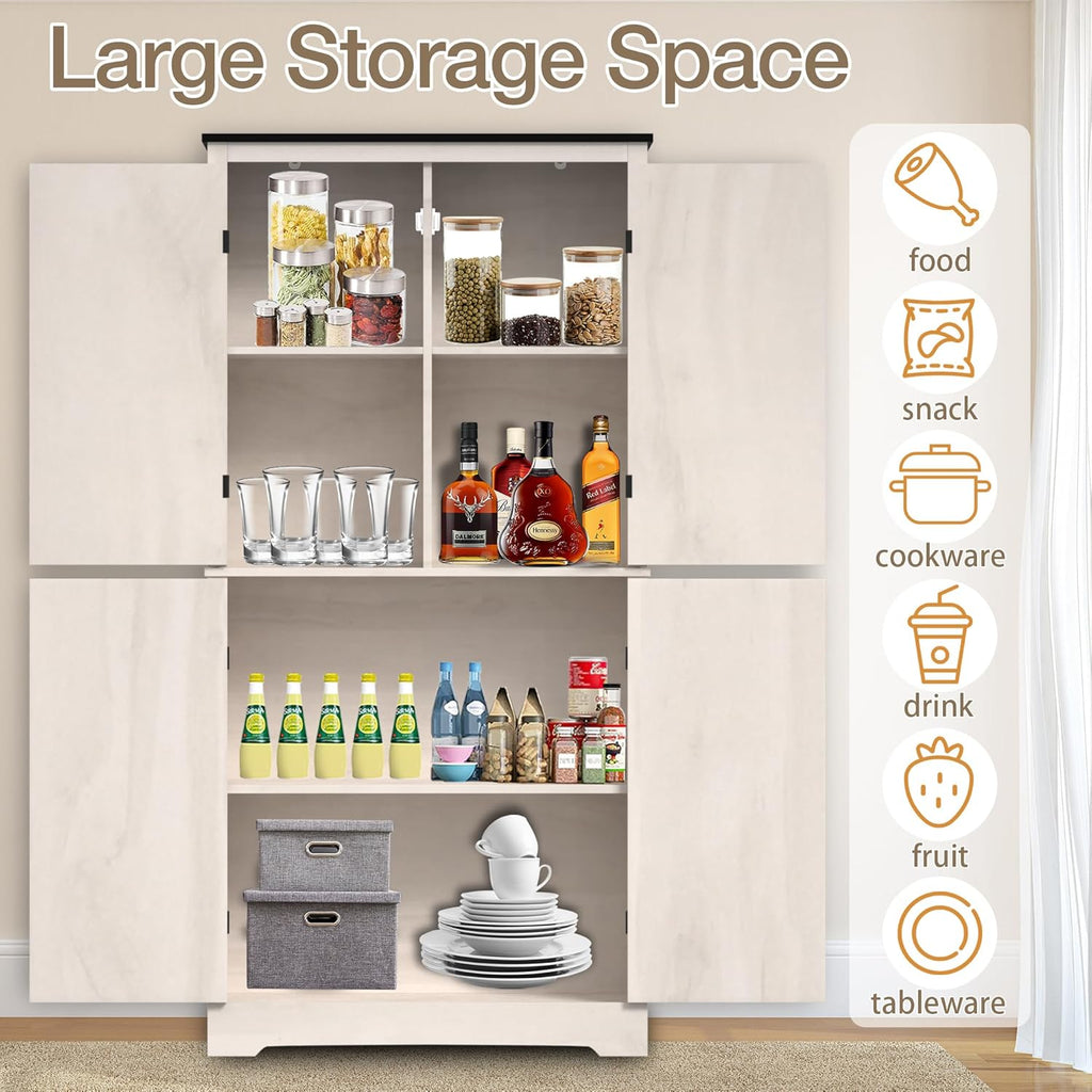Grey Freestanding Kitchen Pantry Cabinet with 4 Doors and Shelves M878787