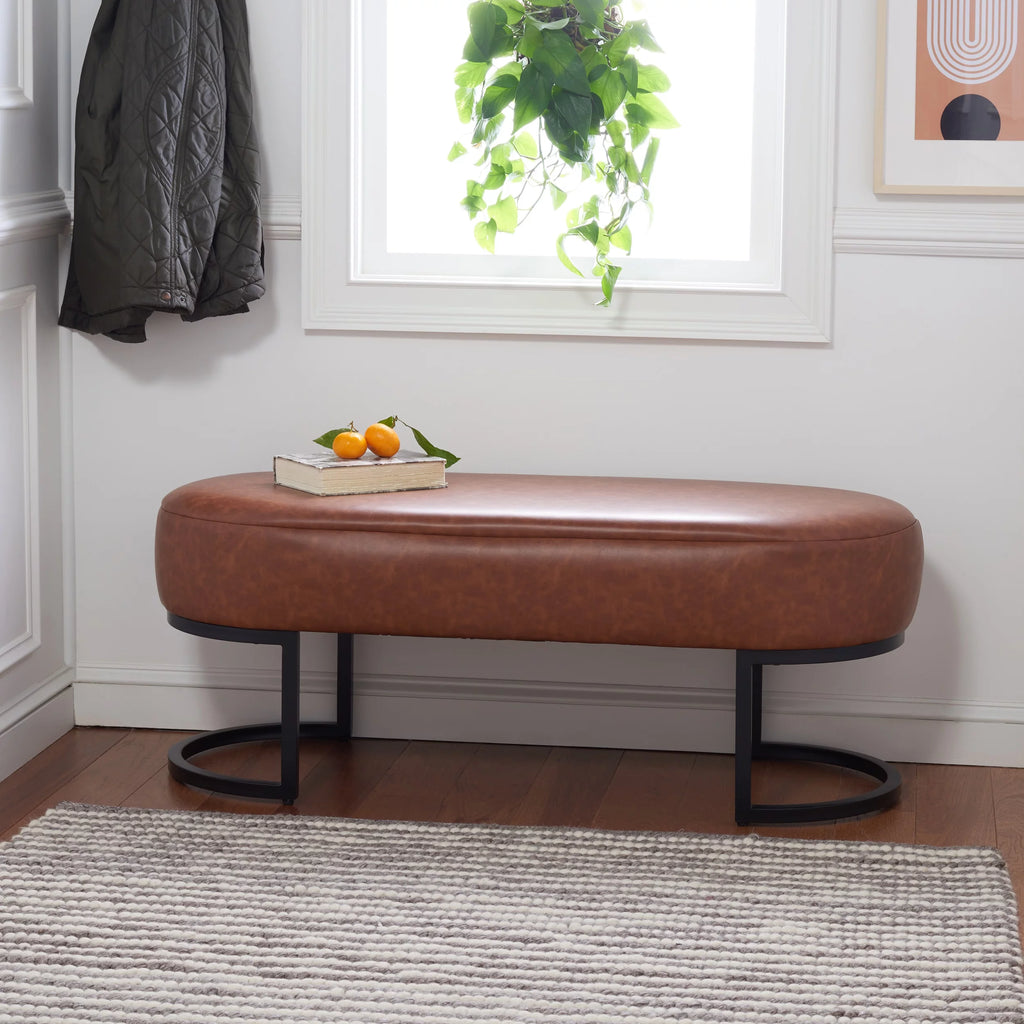 Cognac Leather Oval Bench S480