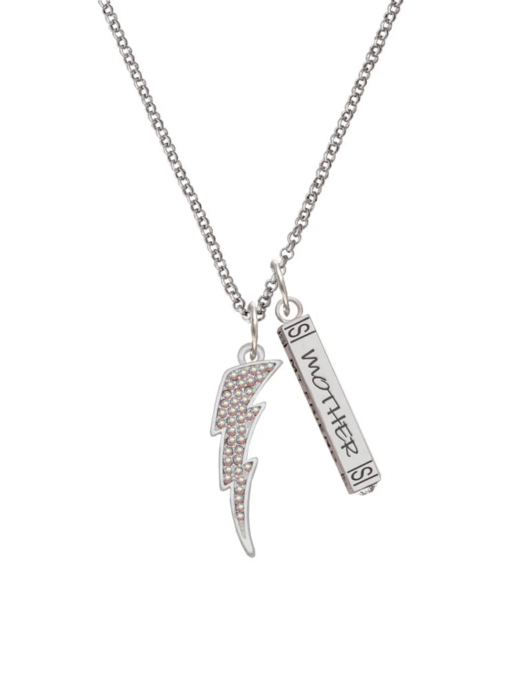 Silvertone Crystal Lightning Bolt Mother Daughter Bar Charm Necklace, 23" Z7084