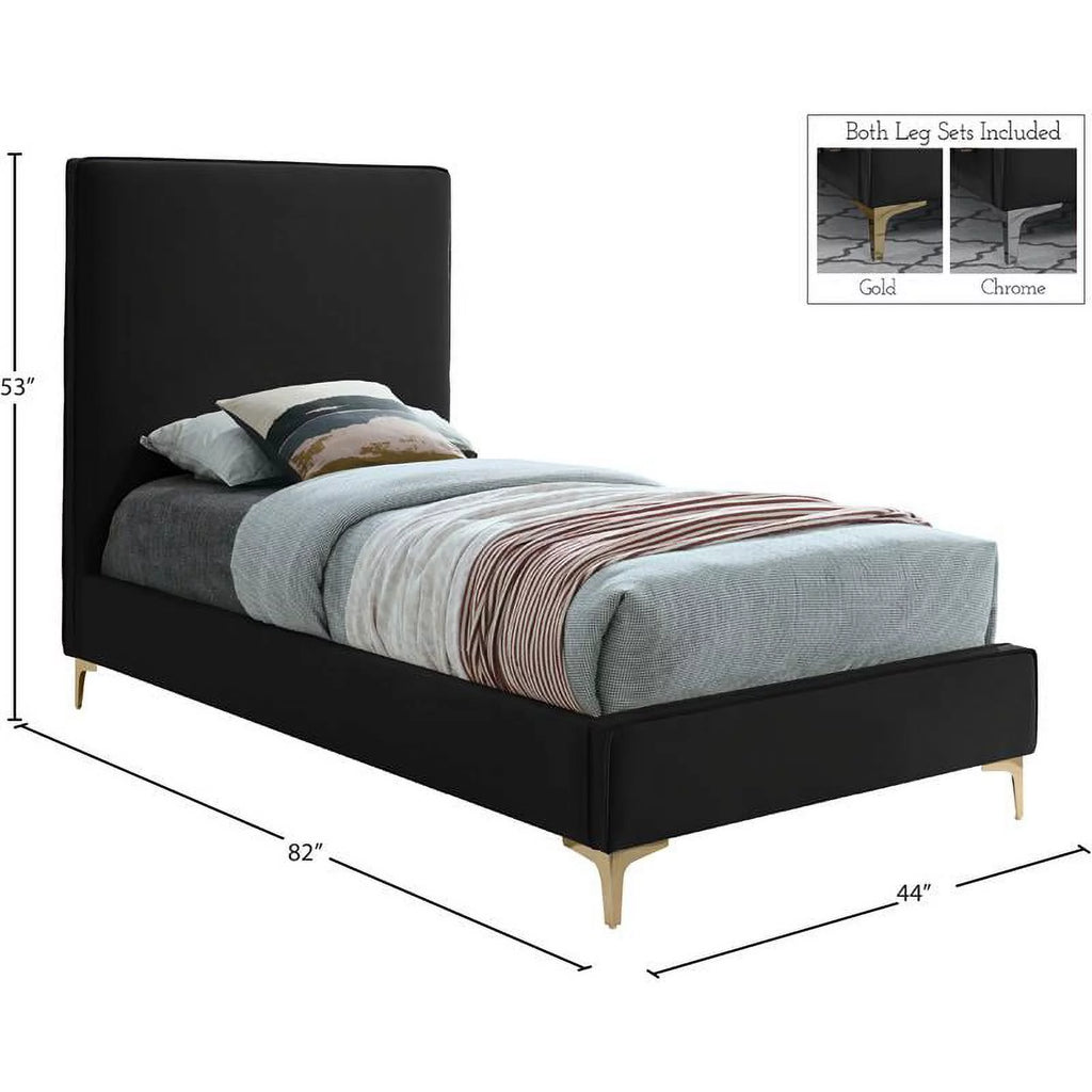 Black Velvet Twin Bed with Gold and Chrome Legs E70931