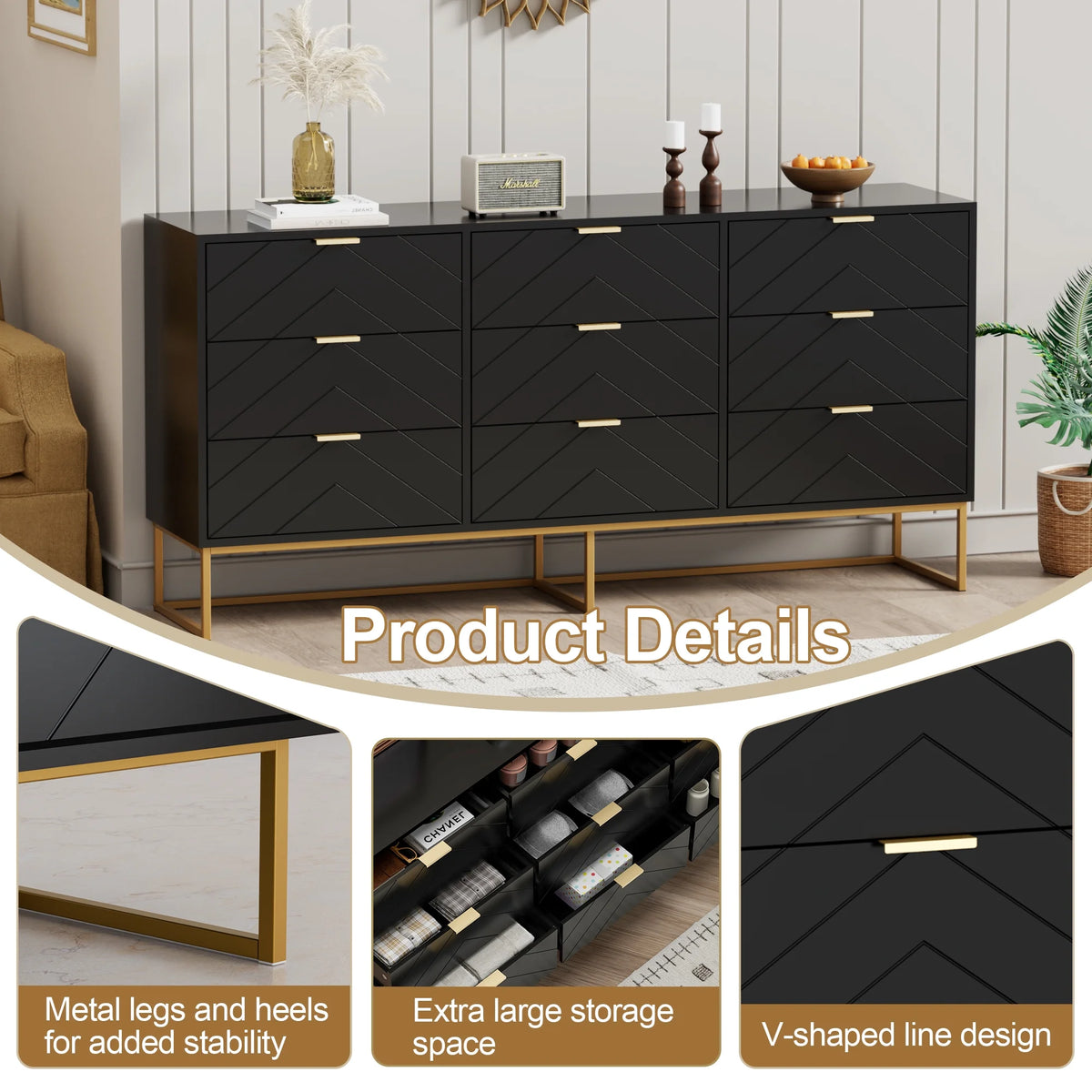White 9 Drawer Wood Dresser R108