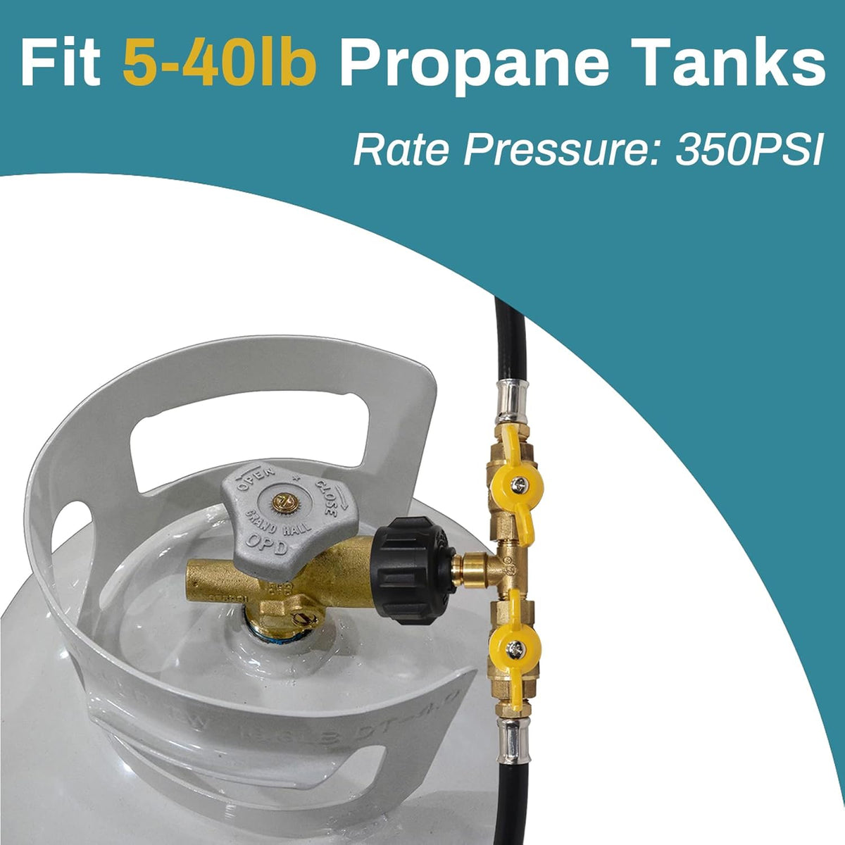 5ft Propane 2 Way Splitter Adapter Hose with Shut Off Valve T3895