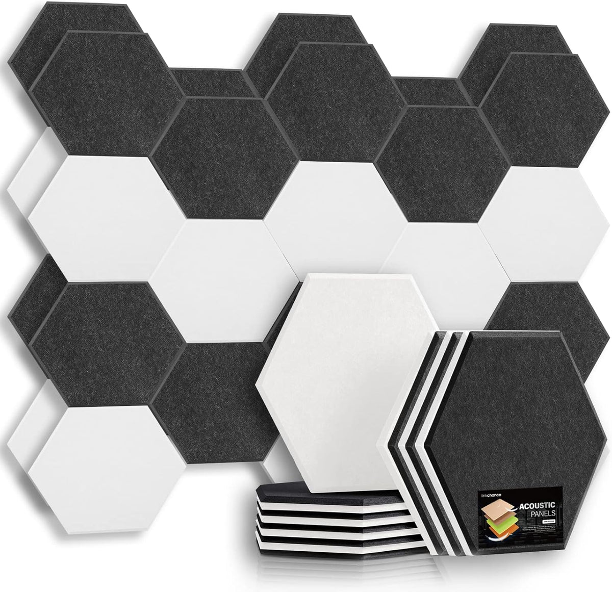 Self Adhesive Hexagon Acoustic Panels 12 Pieces Black Pack of 2 F257337