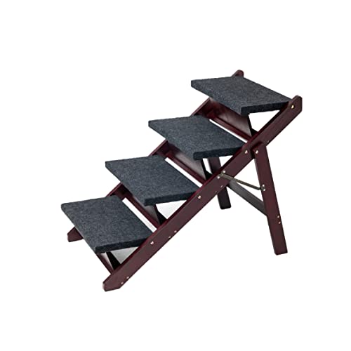 Wooden Pet Stairs Foldable Stairs & Ramp Portable Dog Ladder (Brown) X881966