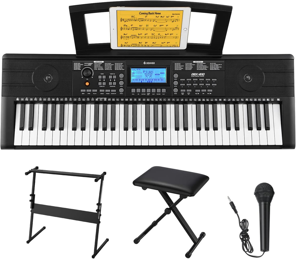 61 Key Full Size Electric Piano with Piano Stand, Stool, Microphone G522570