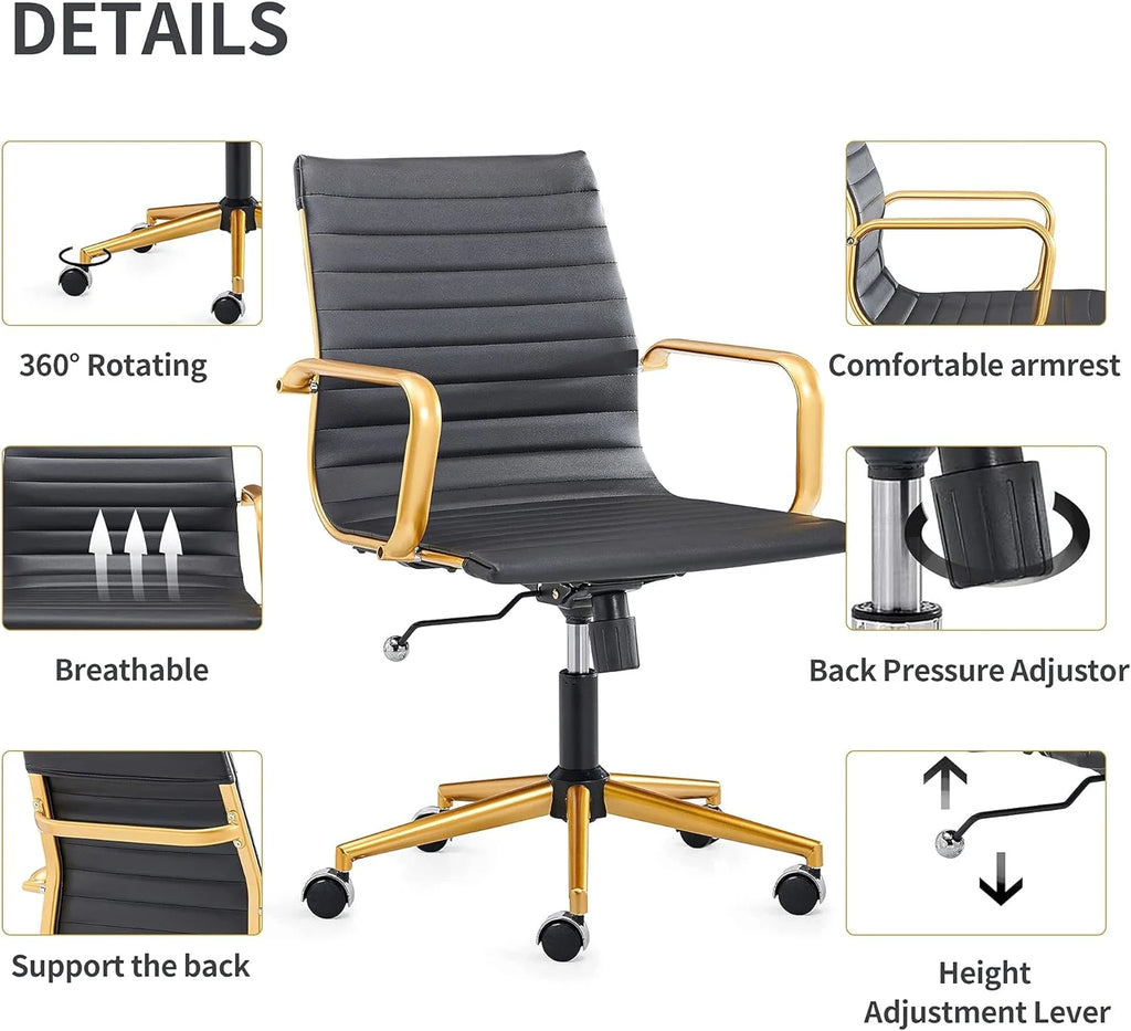 Black Ergo Office Chair with Back Support and Caster Wheels 320Lbs U1361