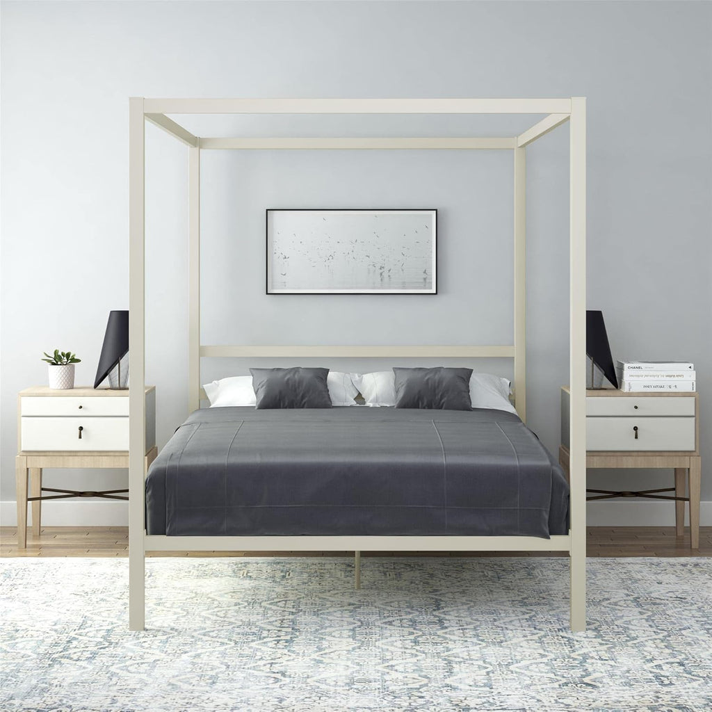 King Size Gray Canopy Bed with Built-in Headboard X89751
