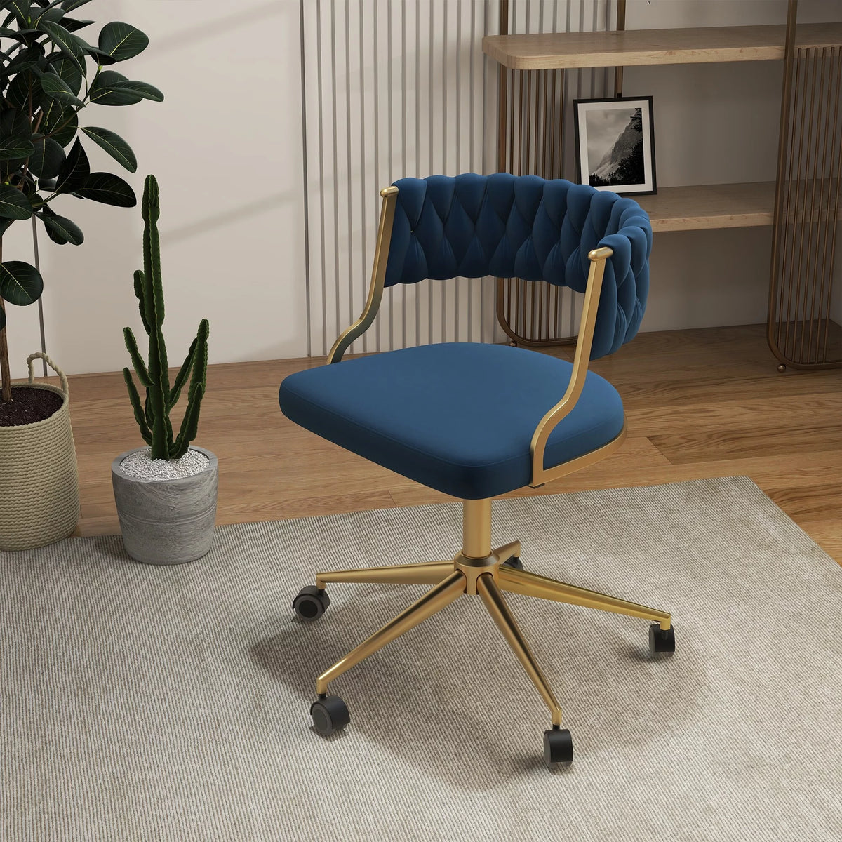 Velvet Office Desk Chair with Hand Woven Backrest P600
