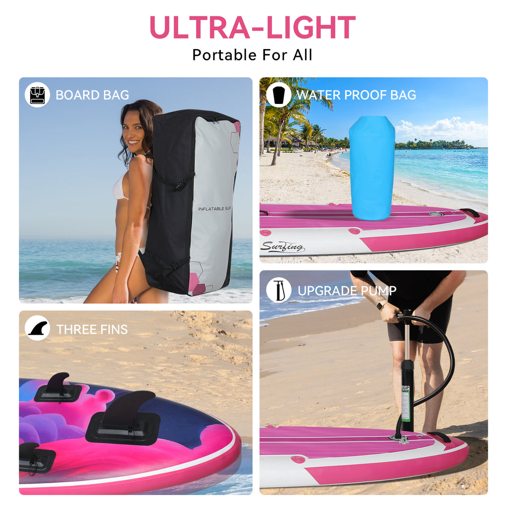 Pink Inflatable Stand Up Paddle Board and Sit-on Kayak Set with Backpack Z285916