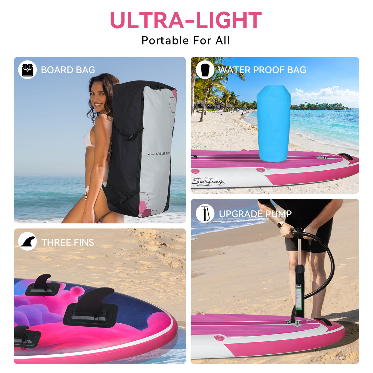 Pink Inflatable Stand Up Paddle Board and Sit-on Kayak Set with Backpack Z285916