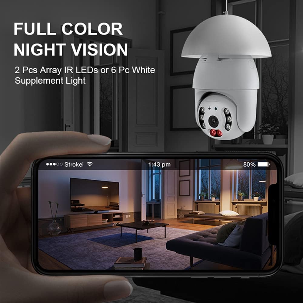2K 3.0MP Wireless PTZ Security Camera with E27 Light Bulb Connector, Pack of 2 H198541