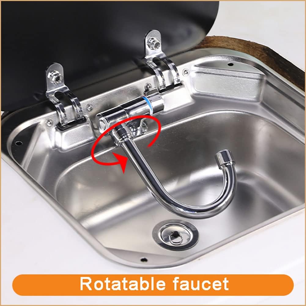 Stainless Steel RV Sink with Folded Faucet Tempered Glass Lid H6444
