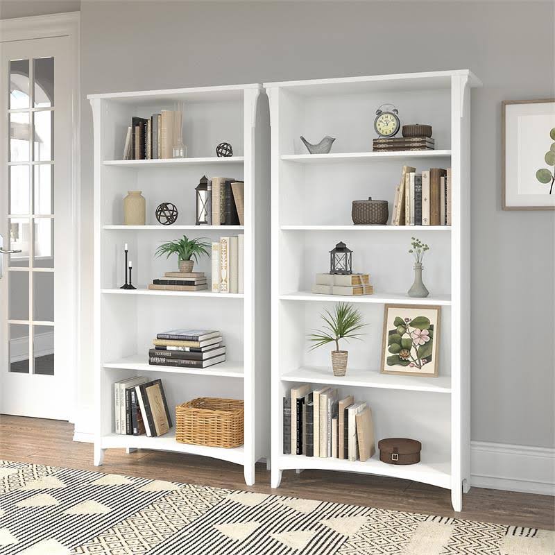 Pure White and Shiplap Gray 5 Shelf Bookcase Set of 2 M3746