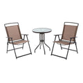 Metal Patio Bistro Table and Folding Chairs Set of 3 Brown F7646