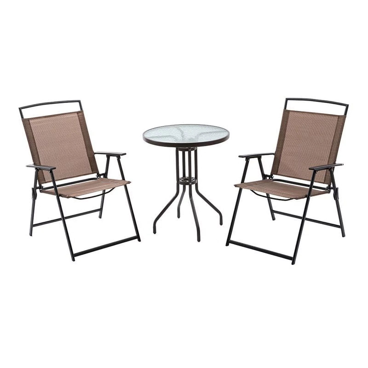 Metal Patio Bistro Table and Folding Chairs Set of 3 Brown F7646