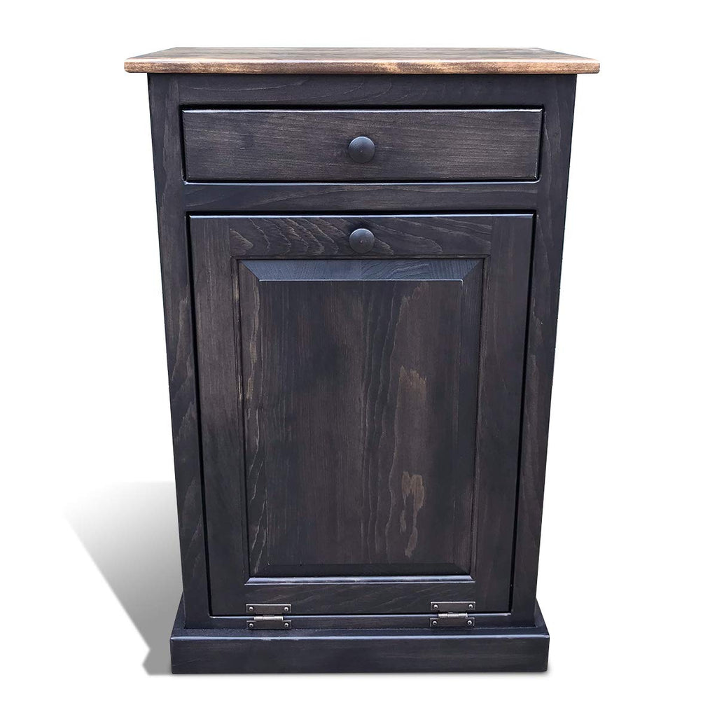 Pewter Solid Wood Trash Bin Cabinet with Drawer I53277