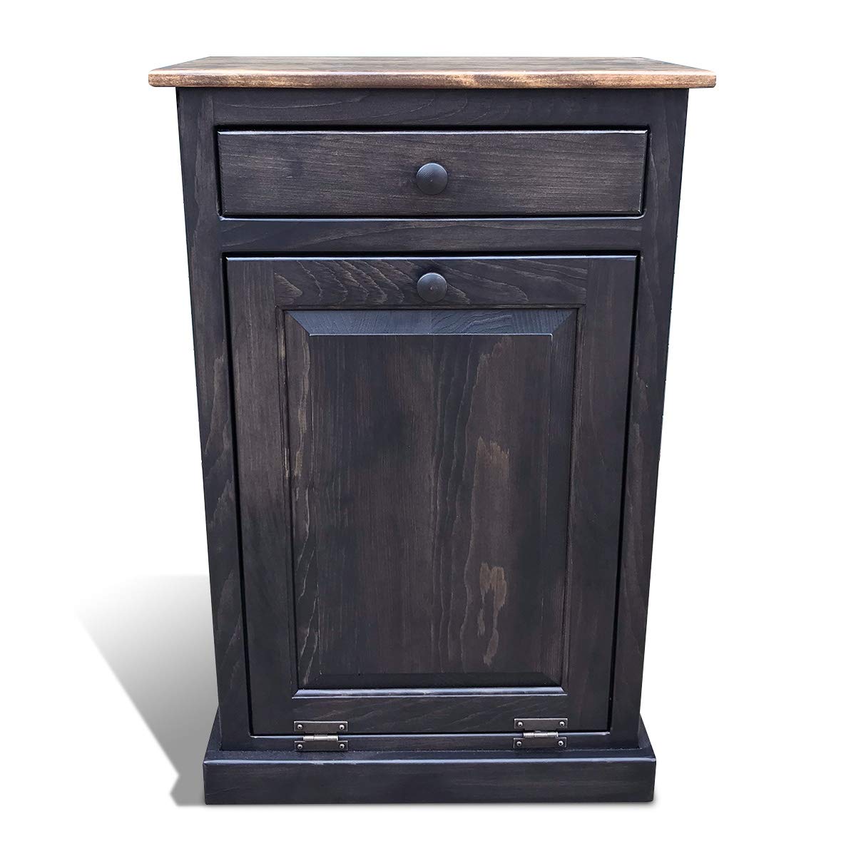 Pewter Solid Wood Trash Bin Cabinet with Drawer I53277