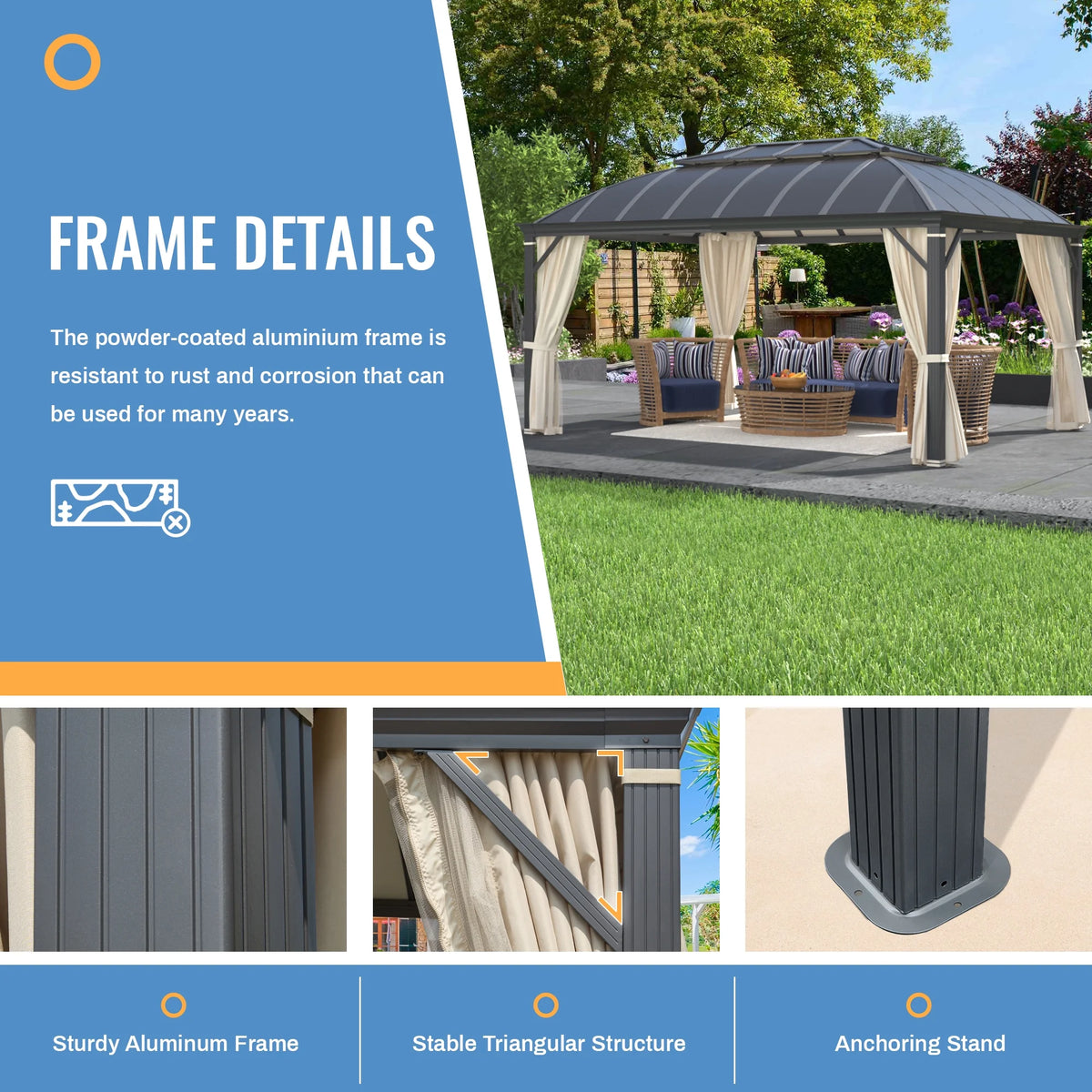 12'x16' Hardtop Aluminum Patio Gazebo with Aluminum Composite Double Roof G521