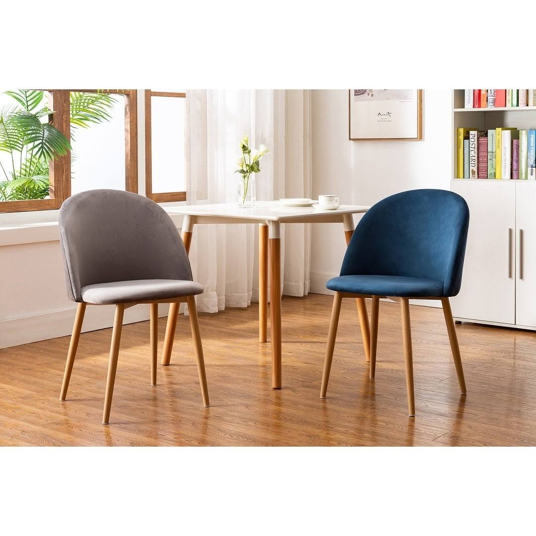 Blue Velvet and Metal Dining Chairs Set of 2 O886