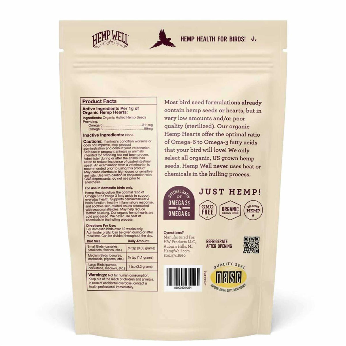 Bird Hemp Hearts Supplement F594