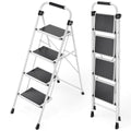 4 Step Folding Steel Step Ladder with Handrails White W653910
