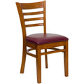 Cherry Wood Restaurant Chair with Burgundy Vinyl Seat G239846