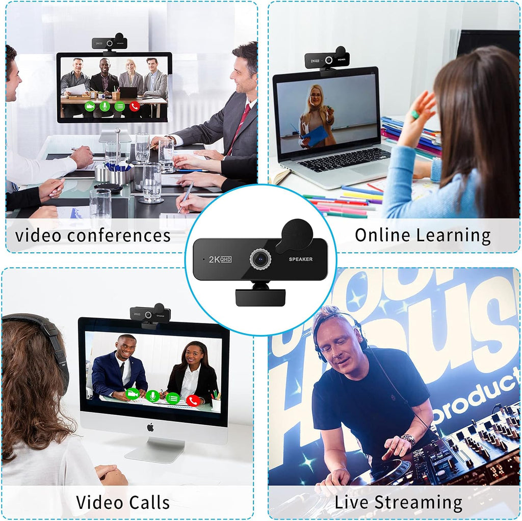 2K QHD USB Webcam with Dual Microphones and Speakers, Pack of 2 R6312
