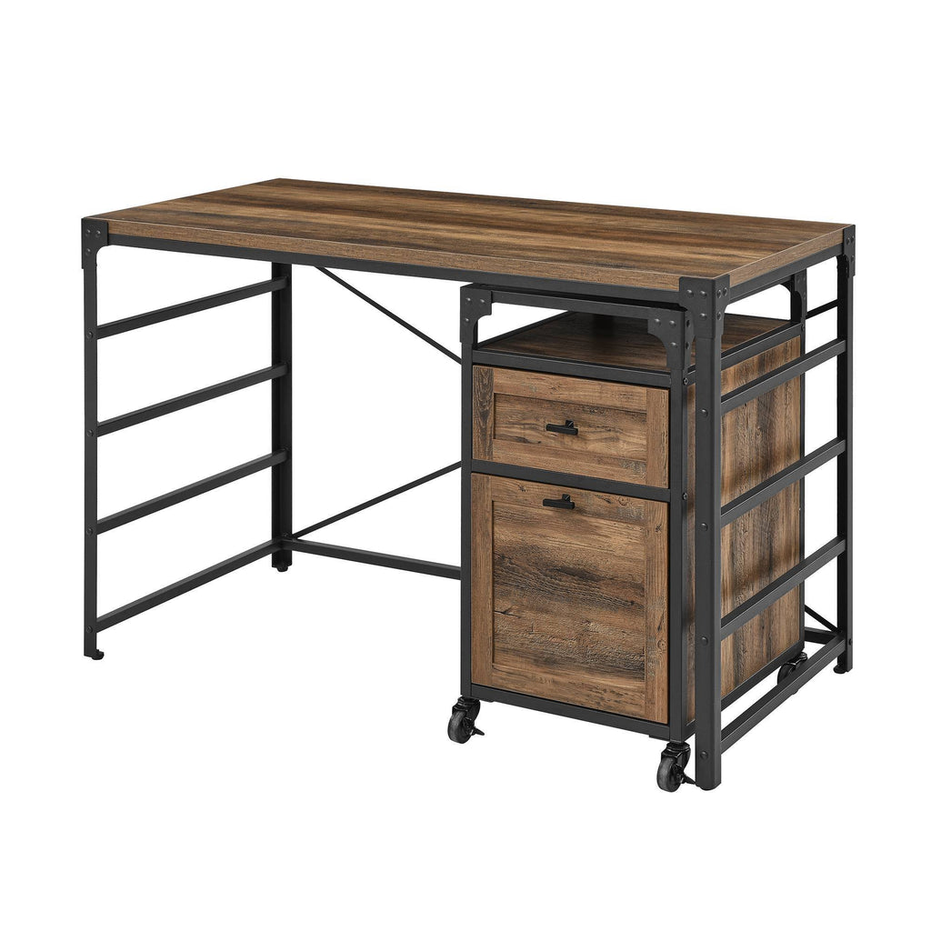 Angle Iron Writing Desk with 2 Drawer Filing Cabinet Reclaimed Barnwood A694157