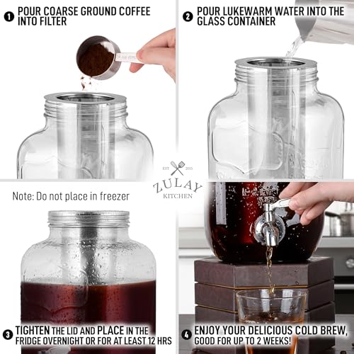 1 Gallon Cold Brew Coffee Maker with Extra-Thick Glass & Stainless Steel Infuser A55663