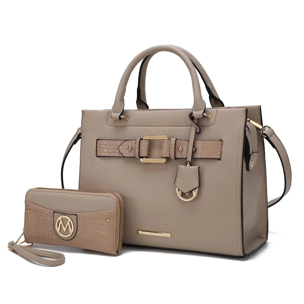 Taupe Vegan Leather Tote Bag & Wallet 2-Piece Set J3791