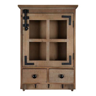 Brown Wood Wall Storage Organizer with Key Hooks C4513