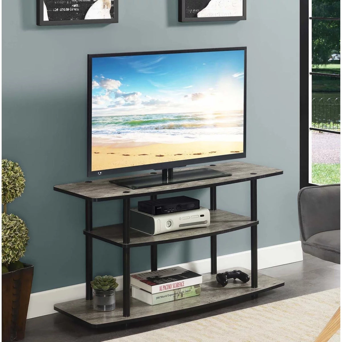 Black 3 Tier Wide TV Stand X36522