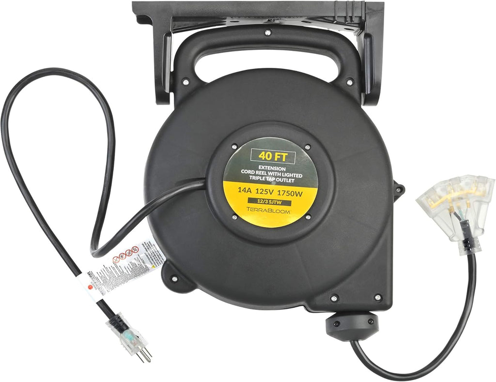 40 Ft 12/3 Retractable Extension Cord Reel with 3 Electrical Outlets Z178373