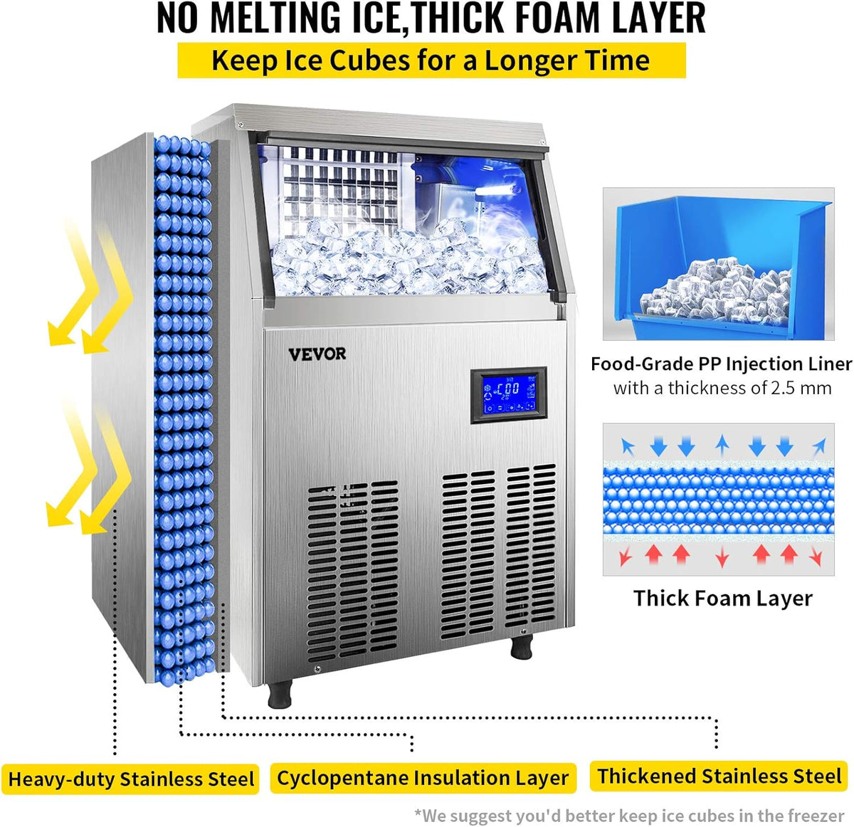 110V Commercial Ice Maker with 33LBS Bin and Electric Water Drain Pump G750978