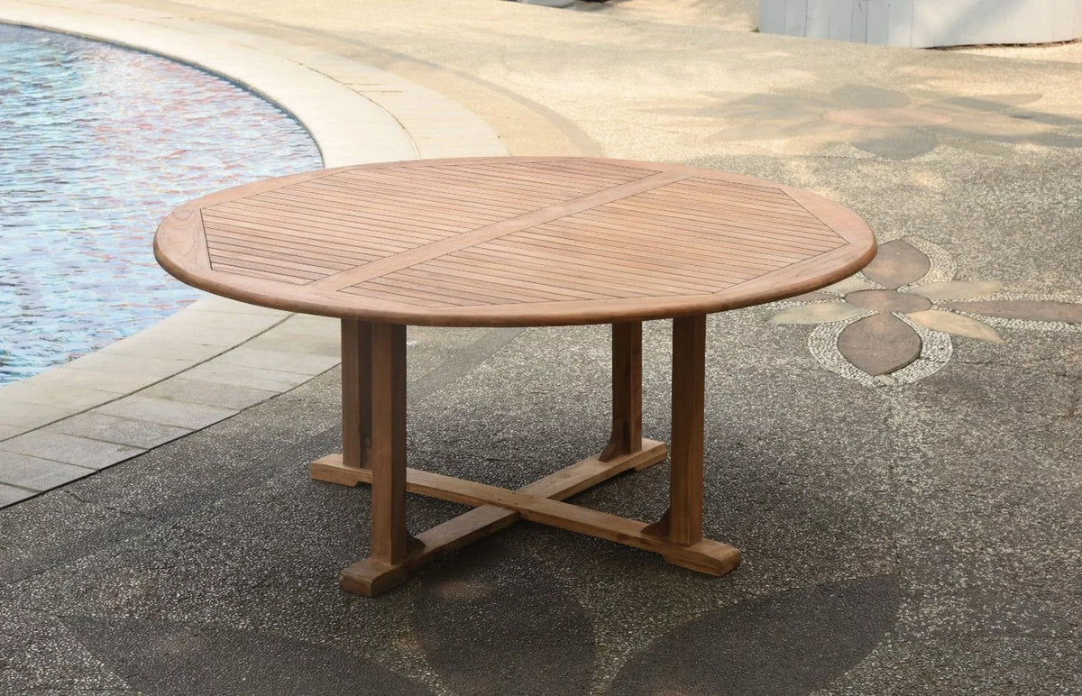 Grade-A Teak 7 Pc Dining Set 60" Round Table 6 Armless Chairs S175