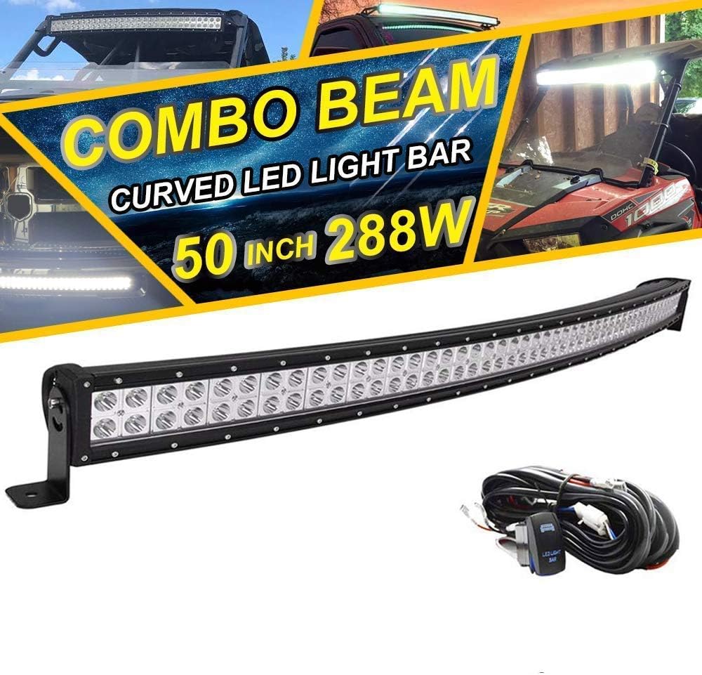 LED Light Bar Mount Windshield Kit 50 288W Curved Front Pillar Side 2x 18W 3 Cube Lights Brackets w/ 2x Wiring Kit Full Size Pro-Fit Cage Upper For 2013-2021 Polaris Ranger XP 1000 900 570 Q3661