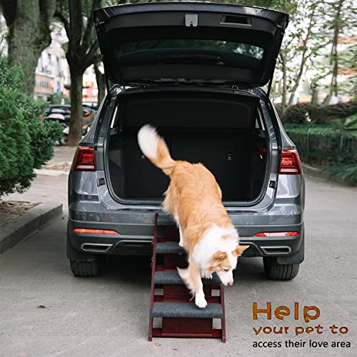 Wooden Pet Stairs Foldable Stairs & Ramp Portable Dog Ladder (Brown) X881966