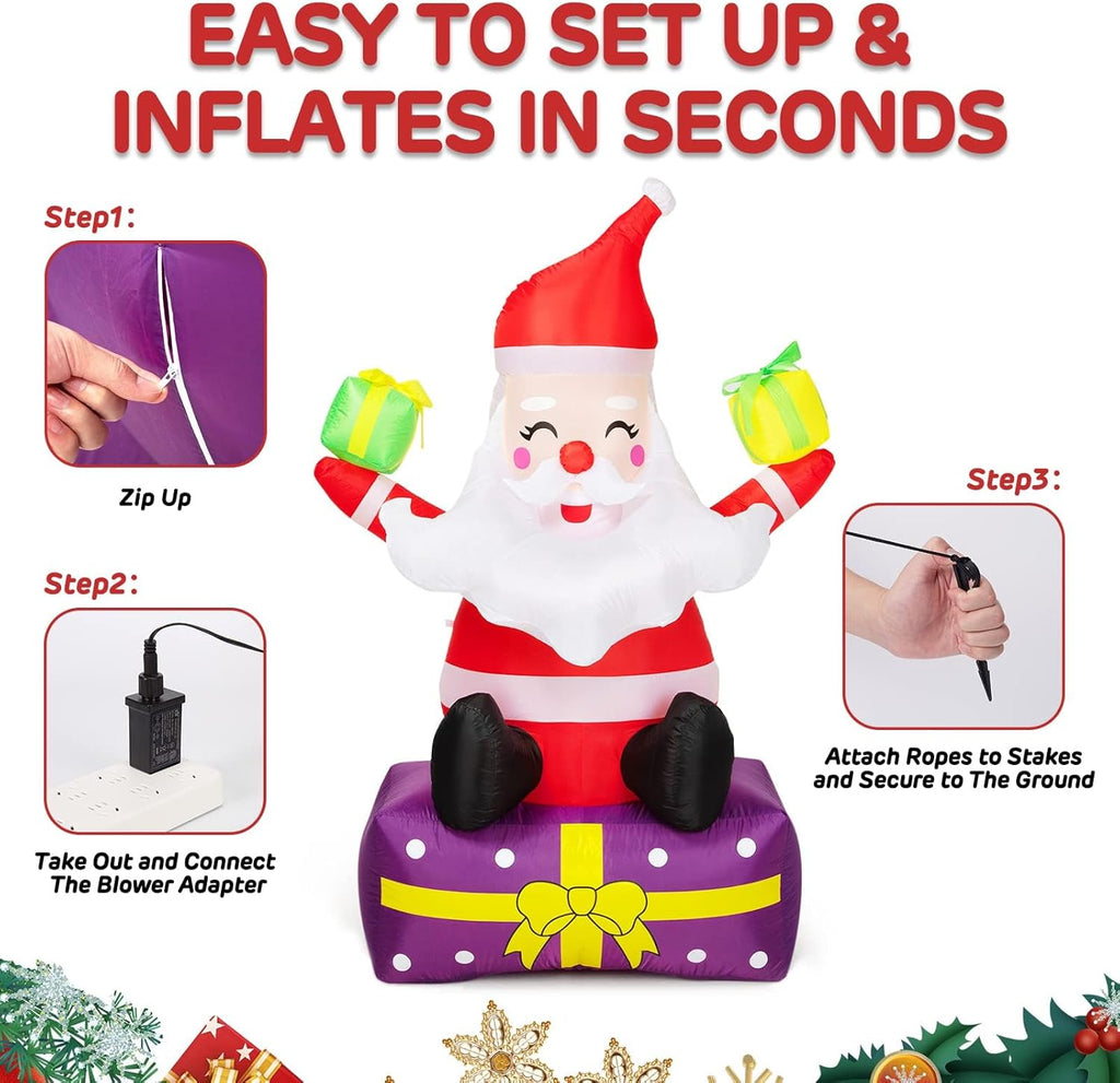 6Ft Inflatable Santa Claus with Gift Boxes and Built-in LED Lights Z139103