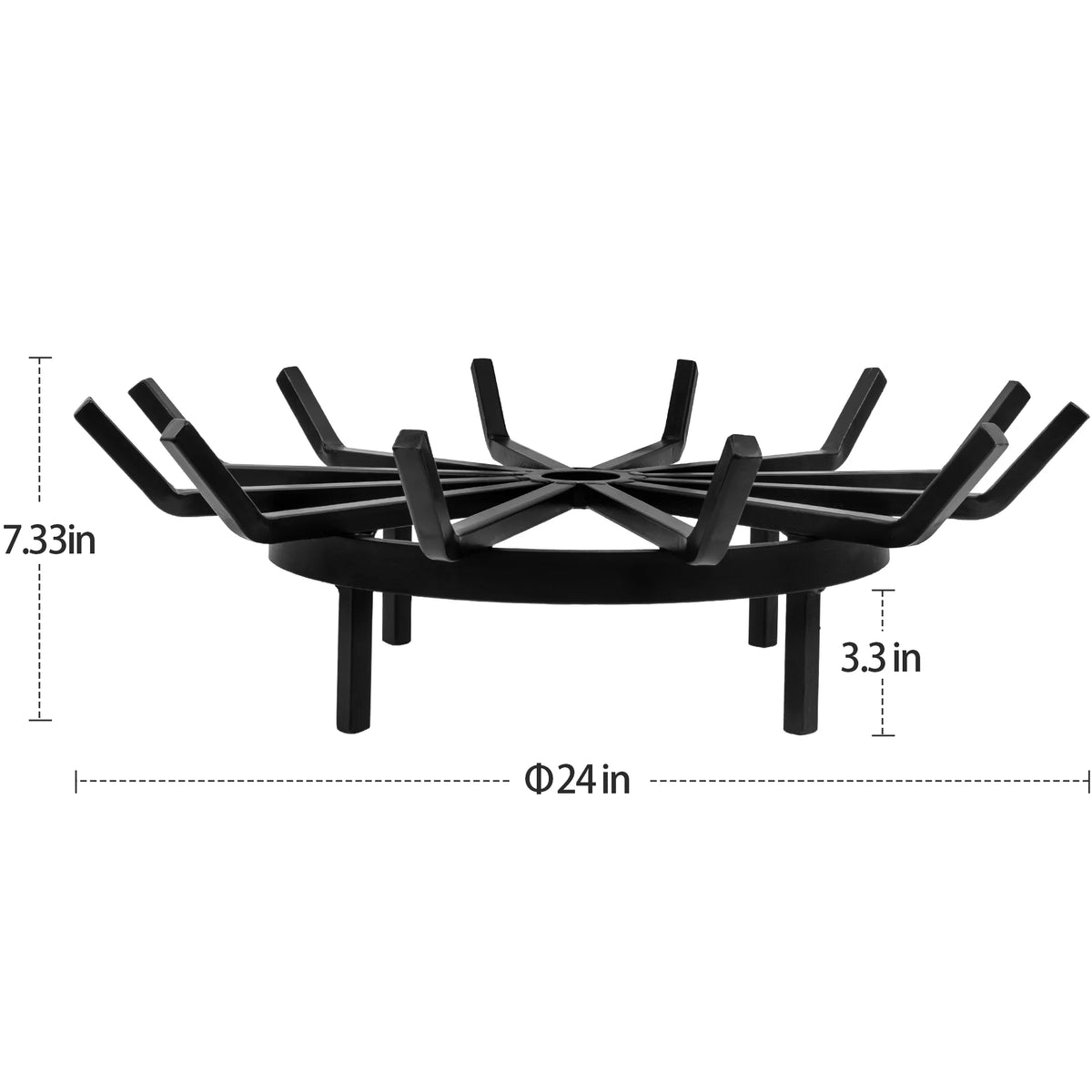 24in Wrought Iron Fire Grate Heavy Duty Black Fireplace Stove Burning Rack Holder 4Legs R981