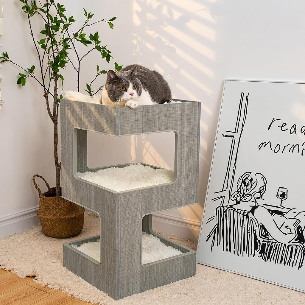 27.5 Inch Multi-Level Cat Tree with Removable Soft Blanket B64500