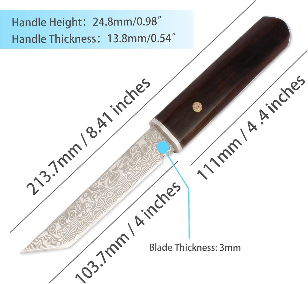 Handmade Samurai Full Tang Katana Damascus Tanto Fixed Blade Knife Wooden Sheath O859