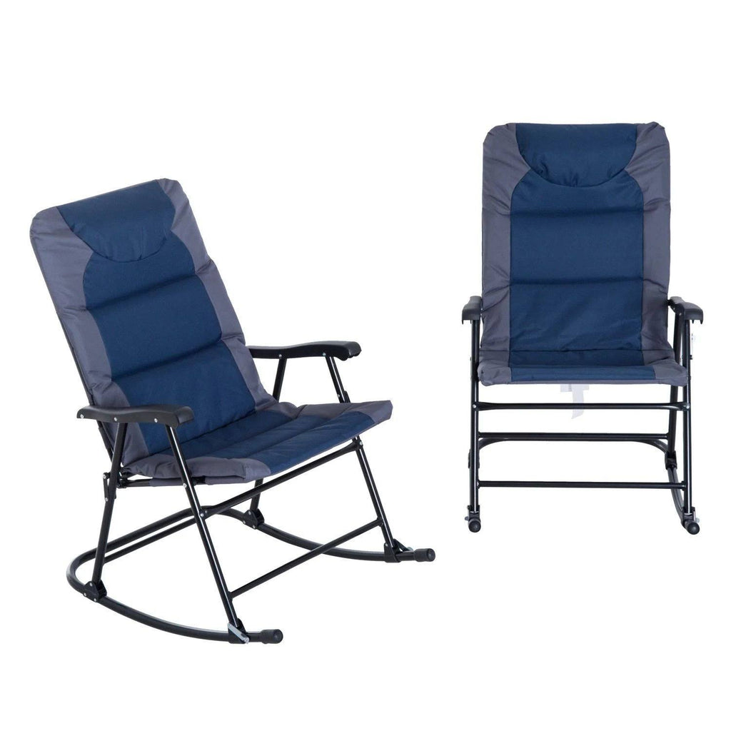Blue Folding Padded Outdoor Camping Rocking Chair Set X295570