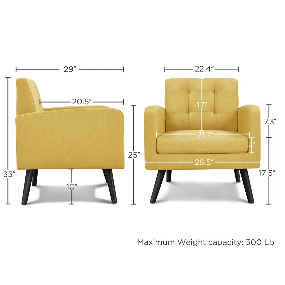 Yellow Tufted Accent Arm Chair with Rubber Wood Leg C497