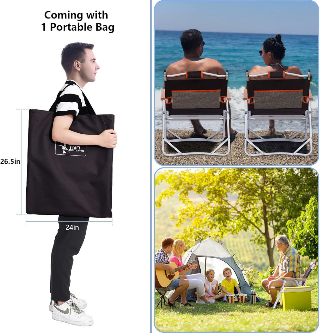 Camping Beach Chair, Heavy Duty Triangular Frame, Easy Folding with Portable Bag and Back Pocket, Dark Brown G79509