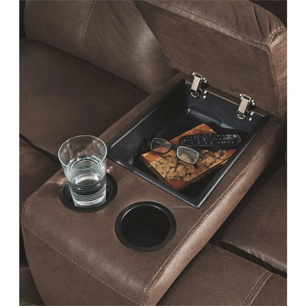 Coffee Reclining Loveseat with Console A53422