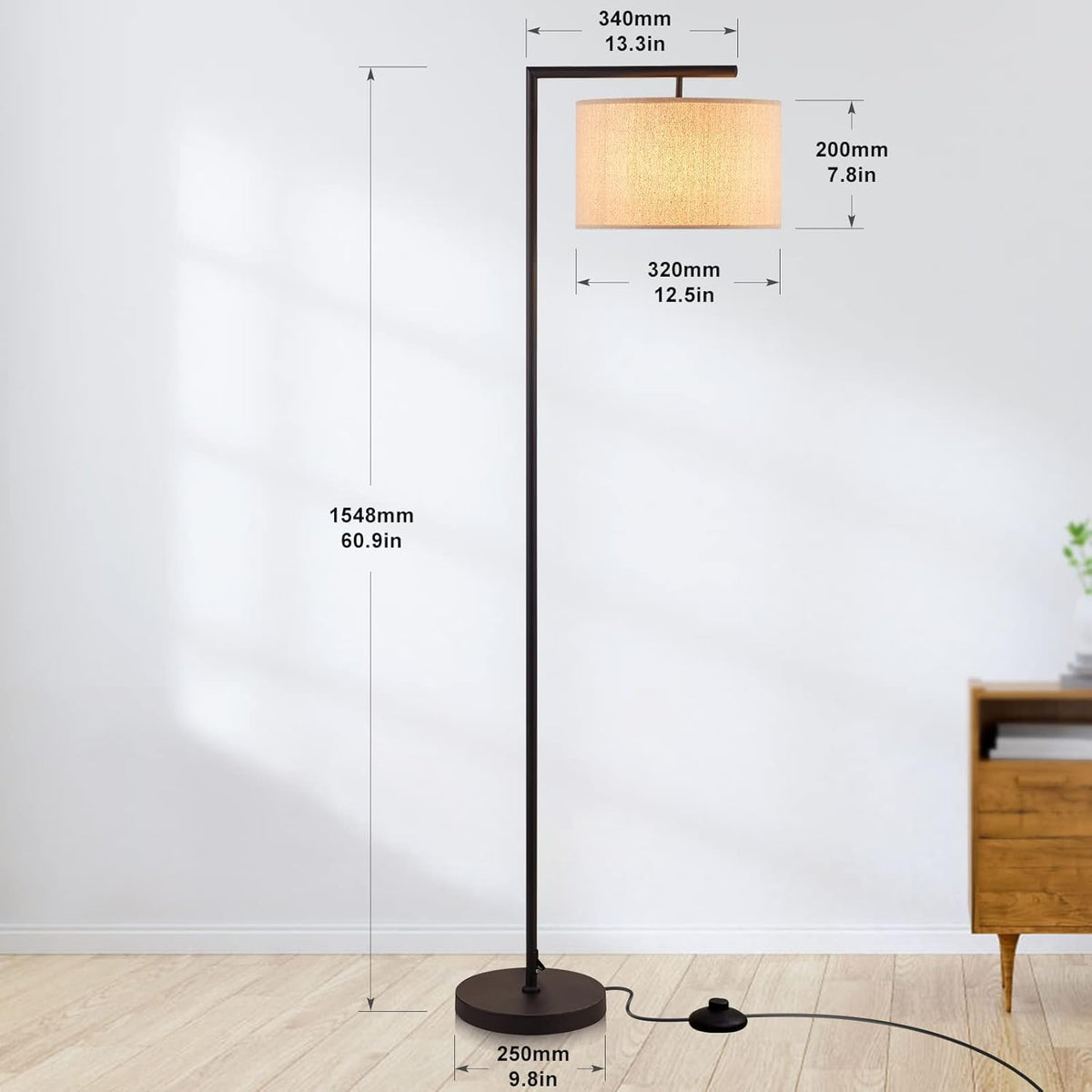 Arc Floor Lamp with Linen Lamp Shade Q737203