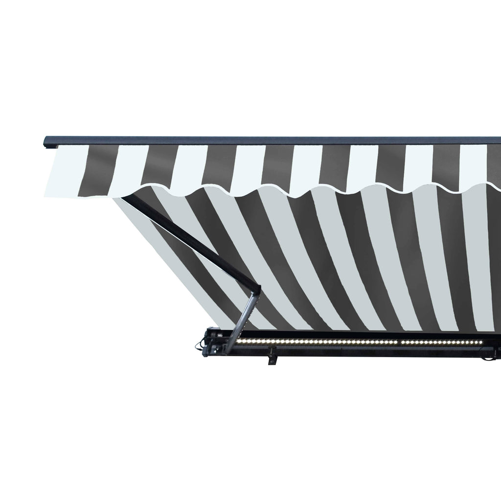 Motorized 10 x 8 ft. Retractable Awning Grey & White Stripes W626