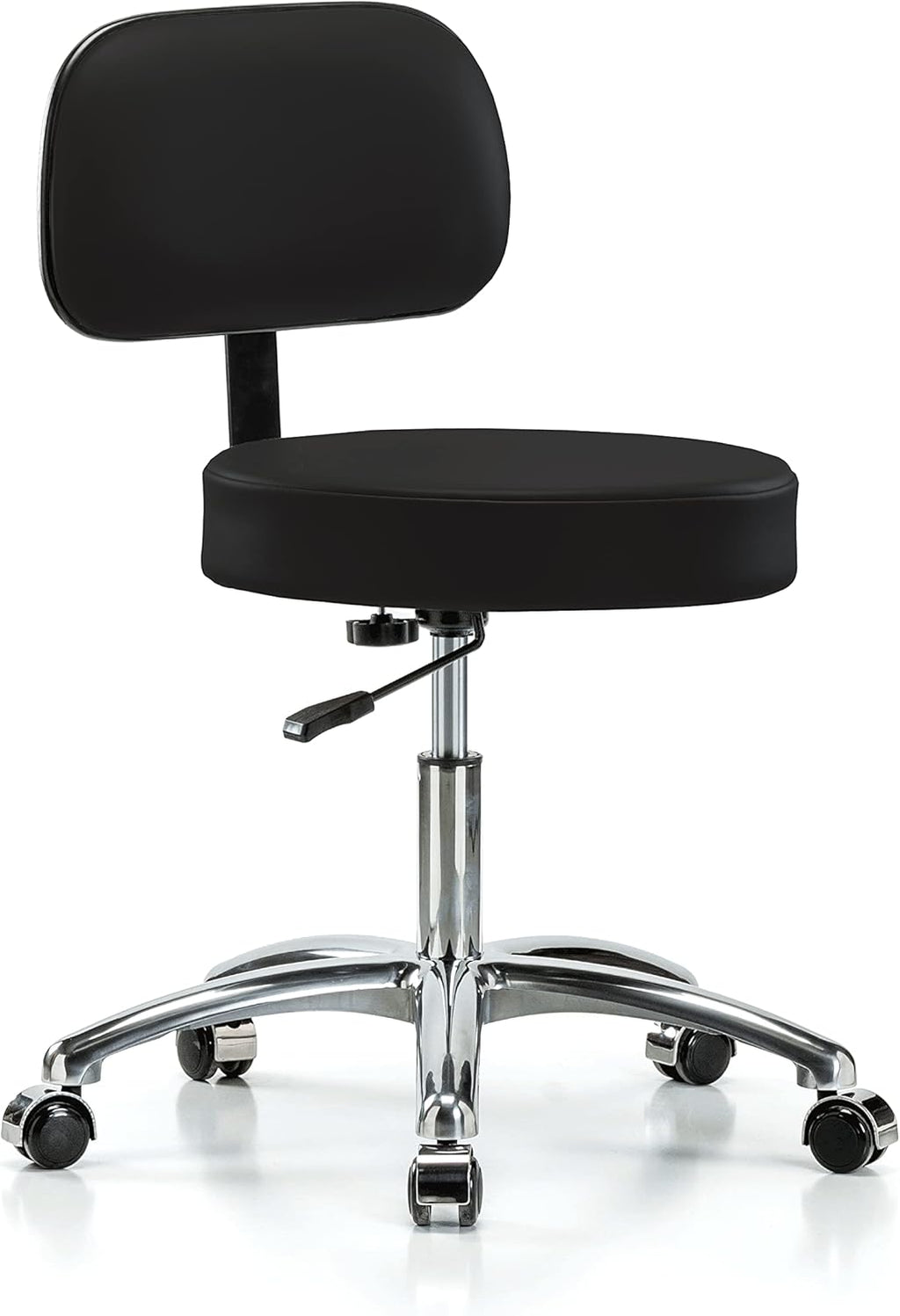 Chrome Rolling Height Adjustable Exam Stool with Back and Footring H840849